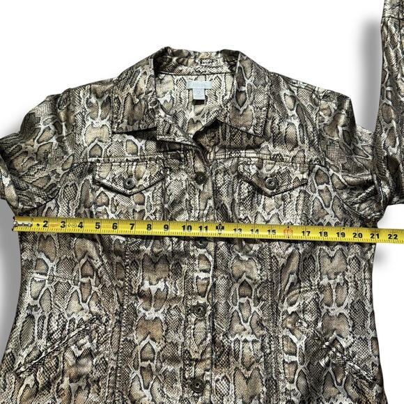 Chico's Womens Large Metallic Gold Bronze Snake Print Trucker Jacket Chico’s 2 - Picture 6 of 13
